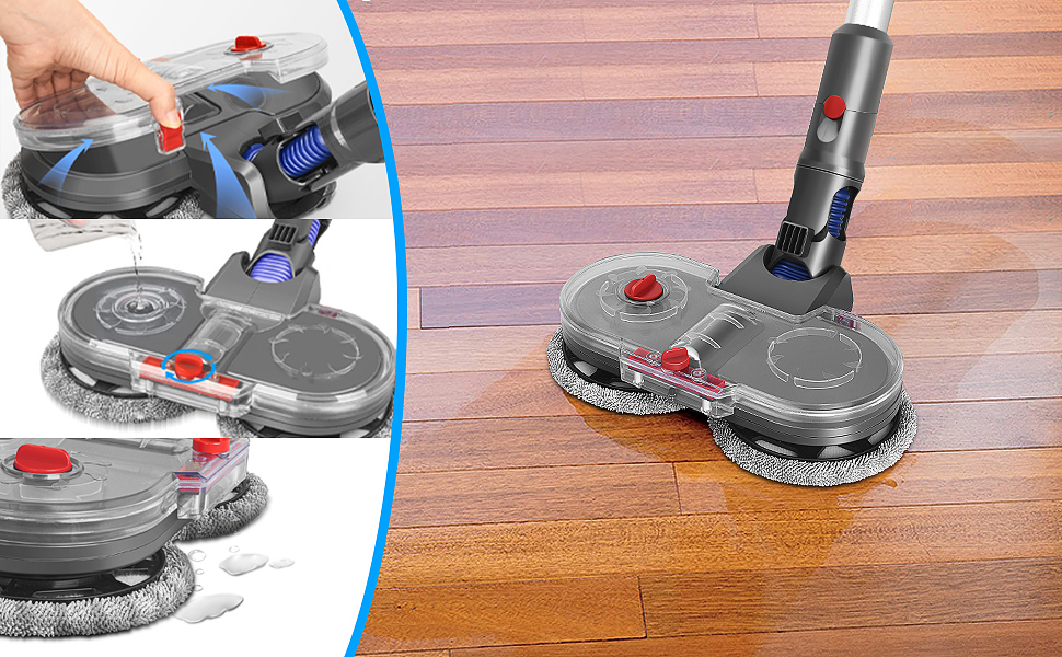 Електричний насадка для миття підлоги DrRobor для Dyson V12 Detect Slim, знімний бак для води та 12 змінних моп-насадок
