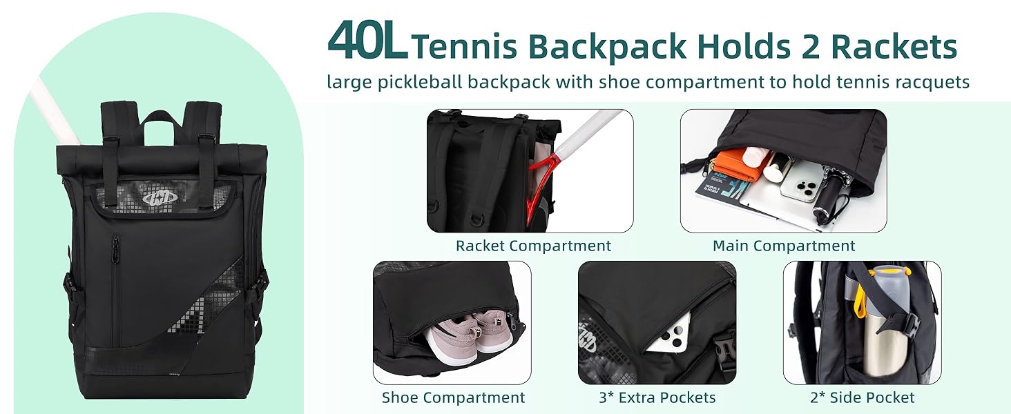 Спортивна сумка для тенісу UtiaMiaoGonGo - рюкзак для ракет, вміщує 2 ракетки, з відділенням для взуття, підходить для бадмінтону та падел-тенісу
