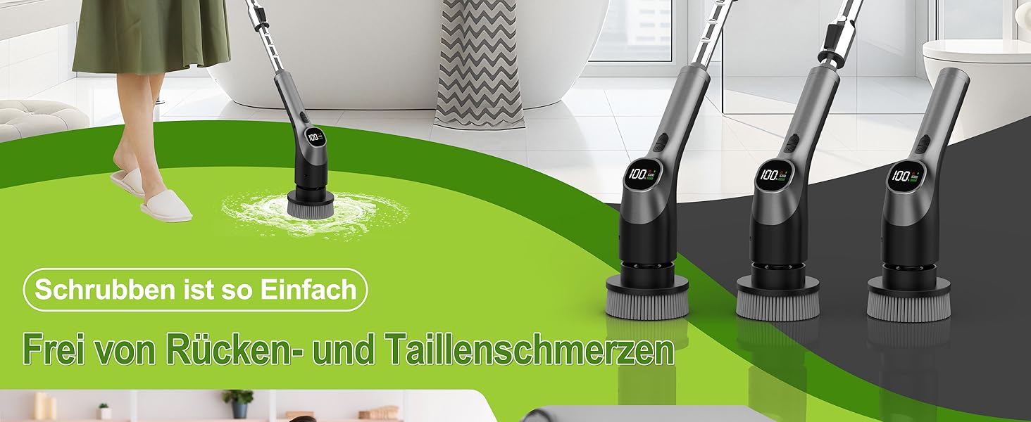 Електрична щітка для чищення з 7 насадок, IPX7, регульована ручка, для ванної кімнати, чорна