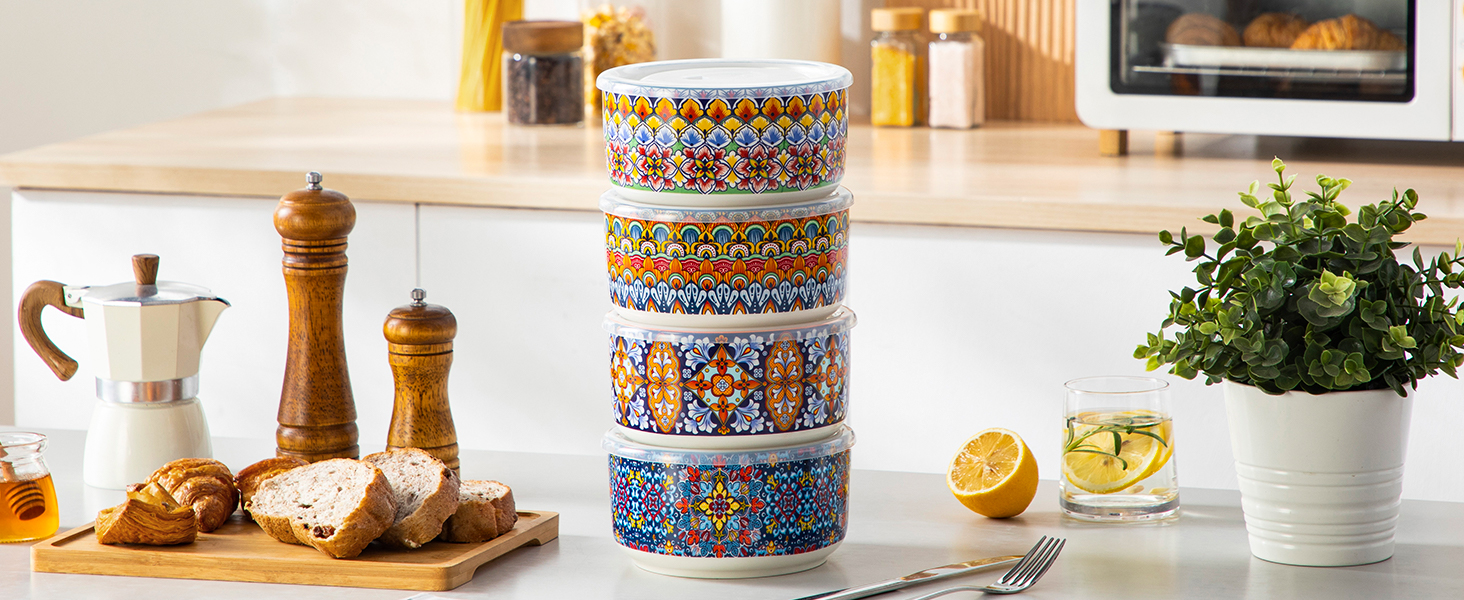 Набір супових та салатних тарілок Vancasso (4 шт.) з кришкою, кераміка, 1080 мл