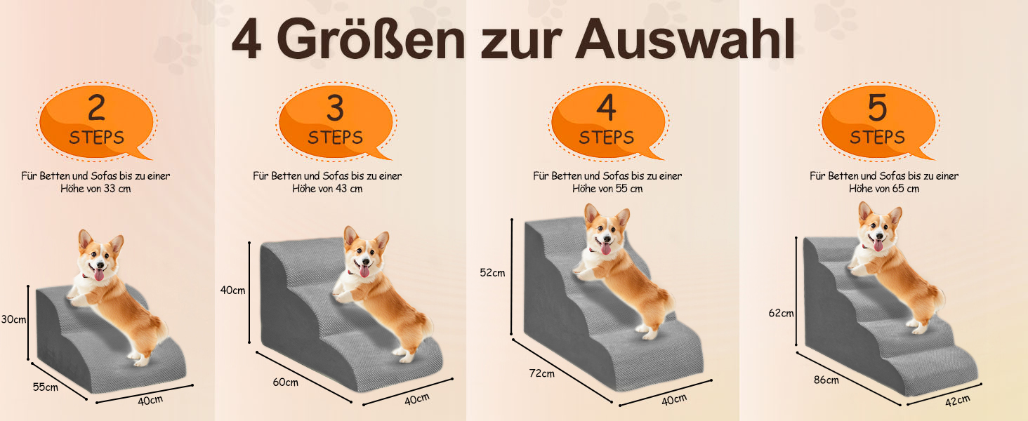 Сходинка для собак Niubya, 62 см, 5 сходинок, для котів та собак, для літніх та поранених тварин, знімний чохол, високощільний пінопласт (сірий)