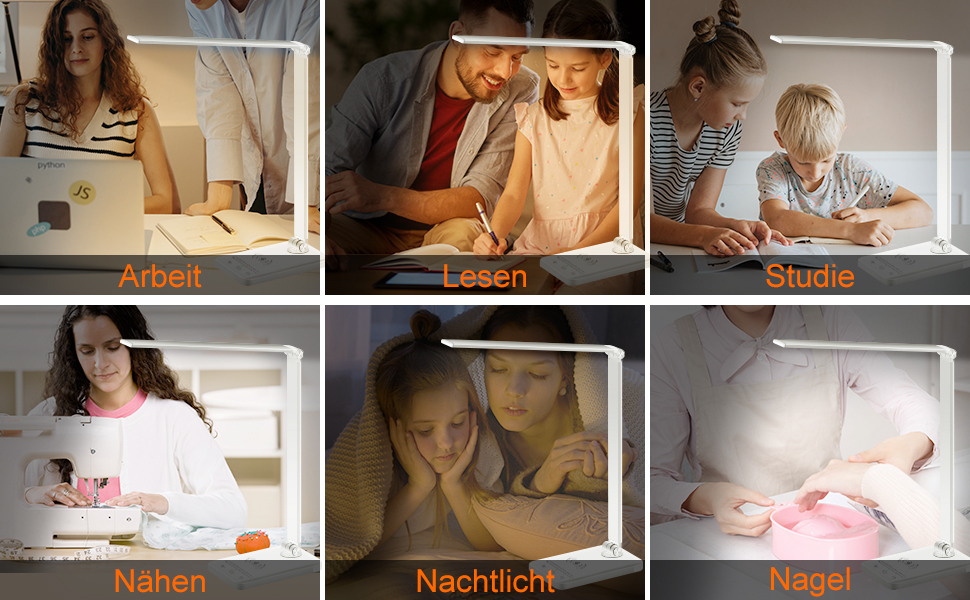 LED настільна лампа Weareok з регулюванням яскравості, захистом для очей, бездротовою зарядкою Qi та USB-портом, білий колір