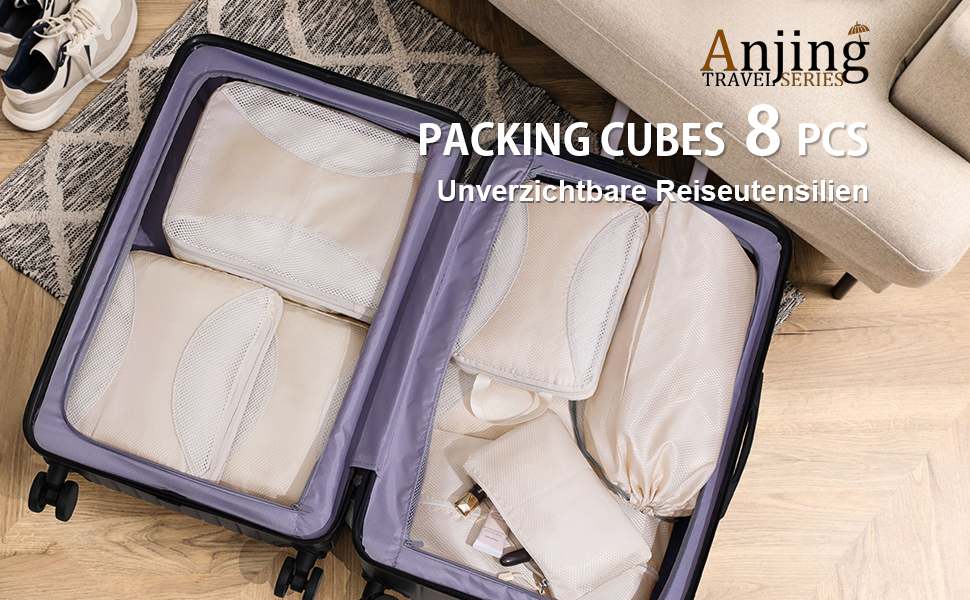 Органайзери для валізи Anjing Compression Cubes (10 шт.), сірі - компресійні куби для подорожей, набір для організації речей