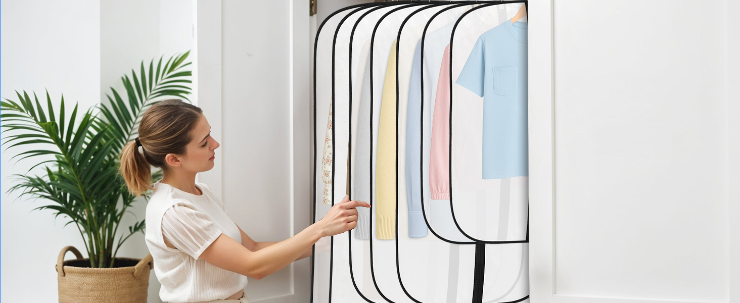 12 містких мішечків для одягу Dntorx 100 x 60 см, PEVA, прозорі, з блискавкою. Захист для костюмів, сорочок, суконь, пальто.