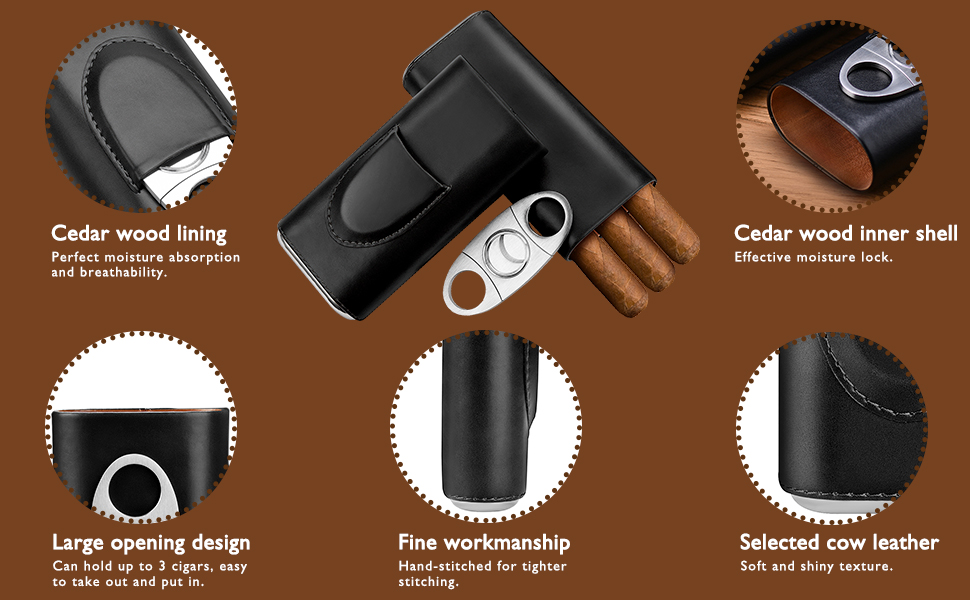 Чохол для сигар з кедрової деревини - дорожній кейс для сигар, різак для сигар, вологомір (чорний)