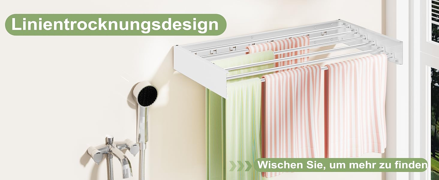 Настінна сушилка для одягу 32' (80 см), Складна, Біла. Для дому, з шаблоном для монтажу