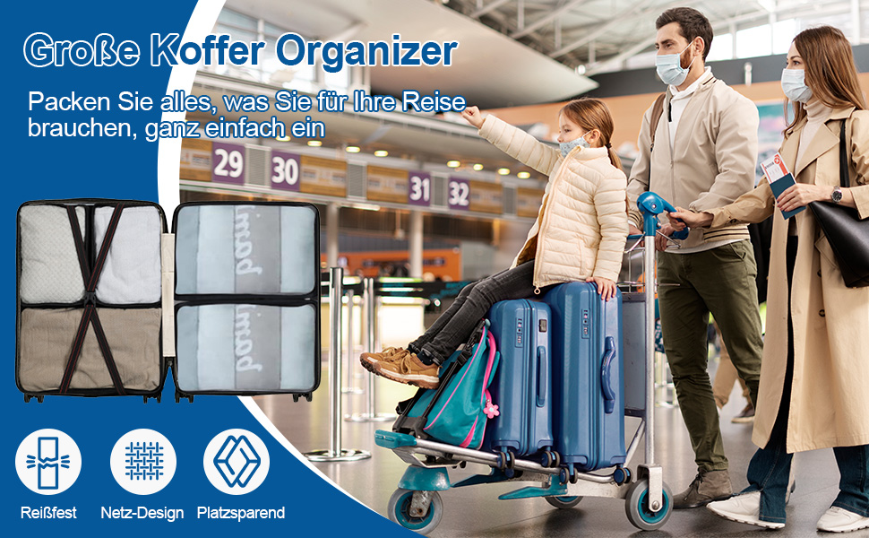 Органайзер для валізи 12 шт. - Набір водонепроникних кубиків для подорожей, сімейних поїздок та зберігання вдома (Морська блакить)