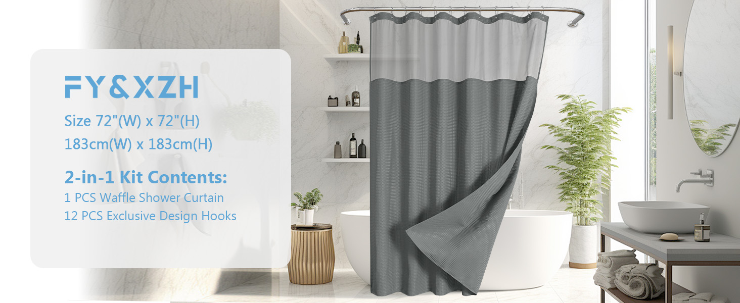 Шторка для душу FY&XZH з гачками, важка, водонепроникна, з ТПУ-покриттям, стиль готелю з сітковим вікном, 2 гачки, зелений (83 x 83 см)