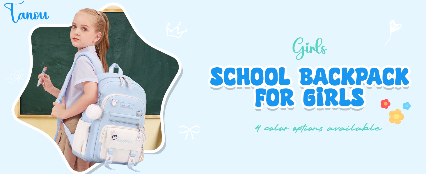 Шкільний рюкзак Tanou для дівчаток, підлітків, 3-7 клас, велика місткість, легкий нейлон, чорний