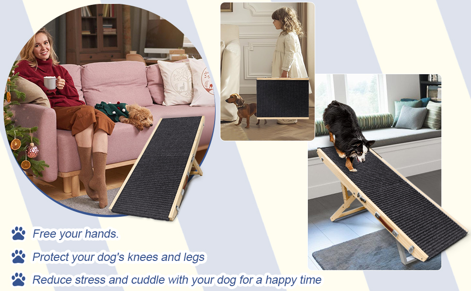 Дерев'яна пандус для домашніх тварин, регульована | Складана сходинка для собак з антиковзким килимком | 4 висотні сходинки | портативна та легка для малих та середніх тварин | ідеально для ліжок, диванів та авто