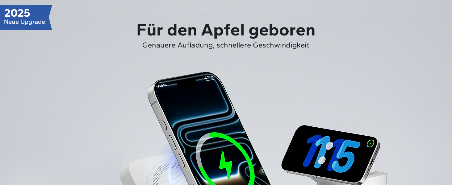 База для зарядки Apple Watch та iPhone MagSafe 3-в-1, куб сірого кольору, сумісна з iPhone 17/16/15/14/13/12/Air/Pro Max, Apple Watch 11/10/9, AirPods