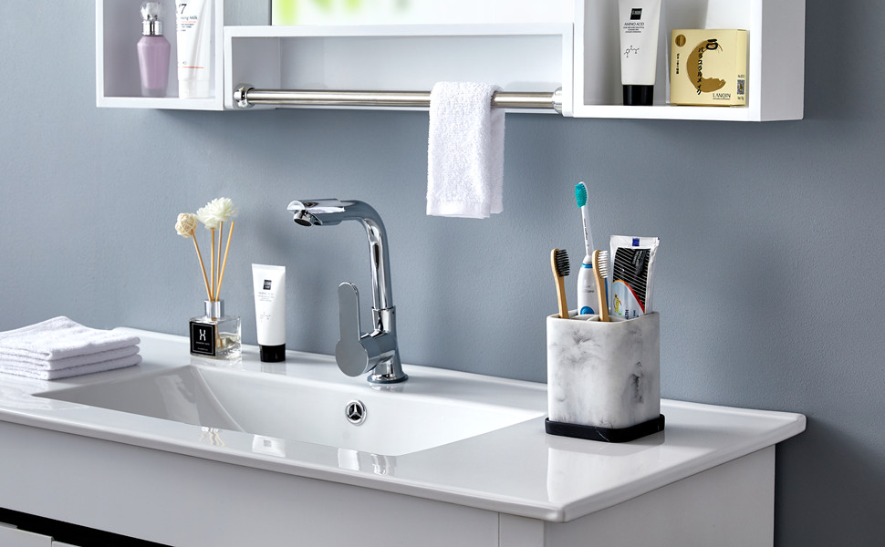 Тримач для зубних щіток ZCCZ для ванної кімнати - керамічний, квадратний, для електричної зубної щітки, білий, під косметику та бритву