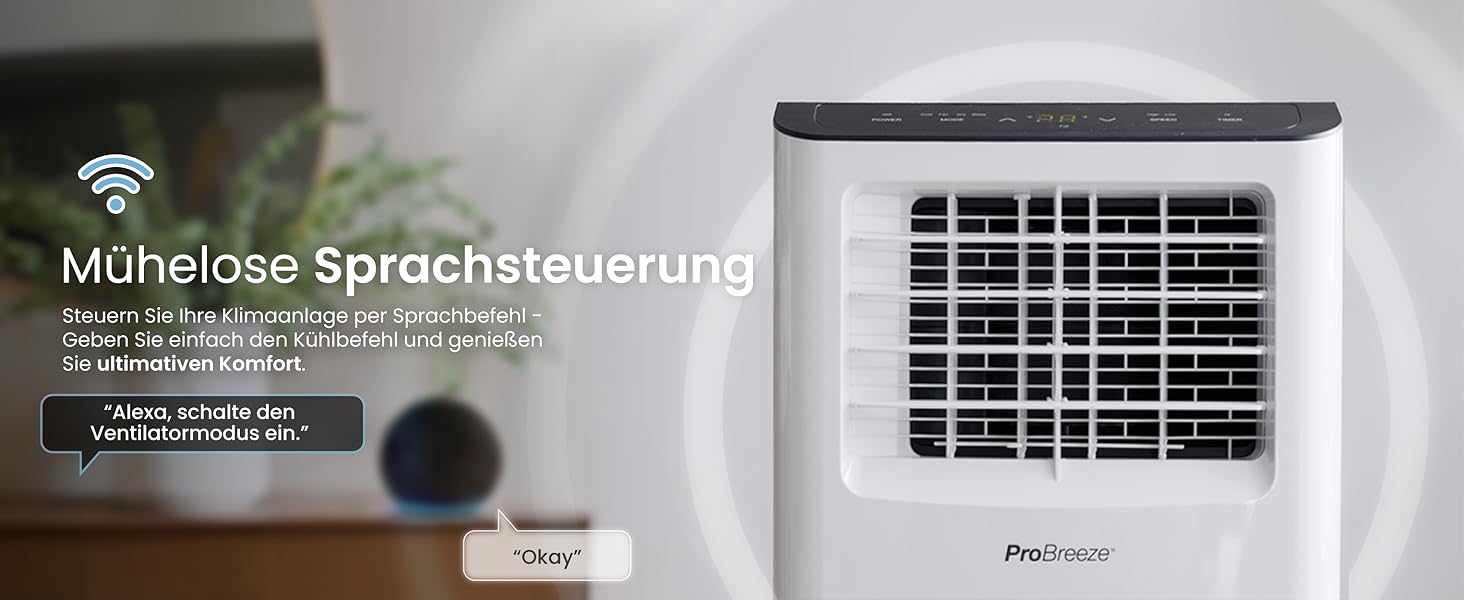 Мобільний кондиціонер Pro Breeze™ 9000 BTU 4-в-1: охолоджувач, вентилятор, осушувач, нічний режим, клас енергоефективності A, комплект для ущільнення вікна, пульт ДК та таймер 24 години, білий