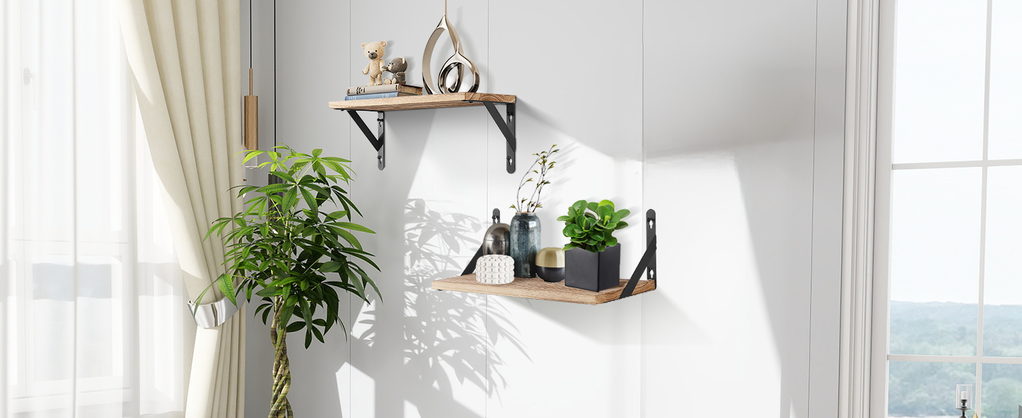 Настінна полиця з дерева, 2 шт. у комплекті, рустикальний стиль, з тримачем для рушників, світло-коричневий колір, для спальні, вітальні, ванної кімнати, кухні, офісу