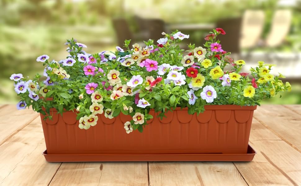 Підставки для квіткових ящиків 5 шт. пластикові, 56 см, зелені – піддони для балконних і садових ящиків, для балкона і тераси