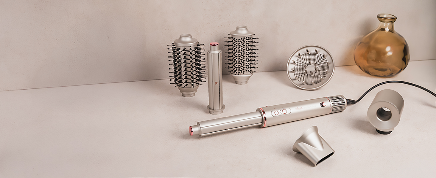 Ufesa Haarstyler Pro Glam Twist 7-в-1: цифровий безщітковий мотор, Coanda-система, керамічне покриття, іонізація, професійні насадки, рожевий