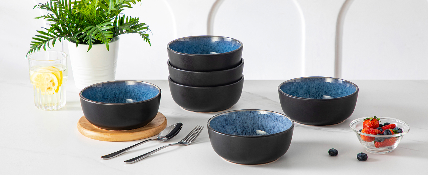 Набір тарілок/мисок Vancasso PLAYA, 6 шт., блакитні, з кераміки (6 мисок, супові тарілки, салатники, паста)