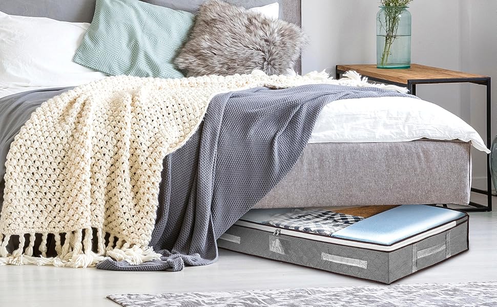 4 шт. Кошики для зберігання під ліжком з кришкою, великі складні коробки для зберігання з блискавкою, органайзери для одягу, постільної білизни та ковдр, посилені ручки (сірий)