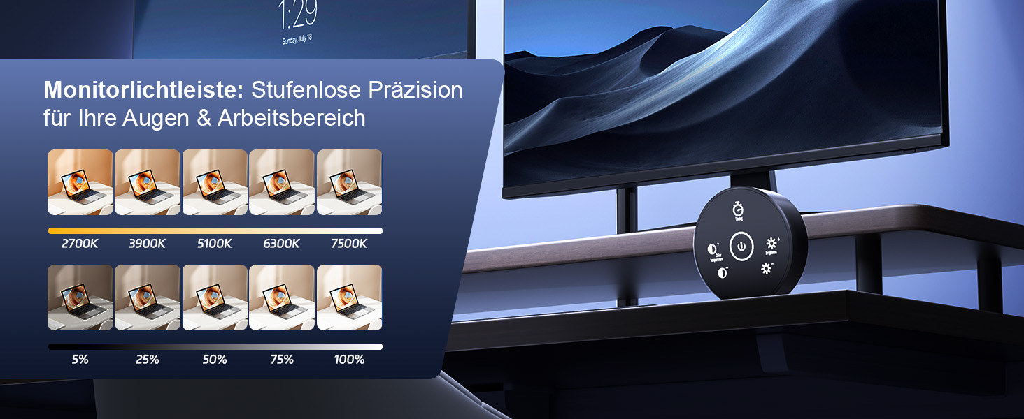 LED лампа настільна з регулюванням яскравості - 1500LM 24W, кріплення-прищіпка, з пультом, гнушкий 80см шнур, USB-порт, для офісу та дому (Чорний)