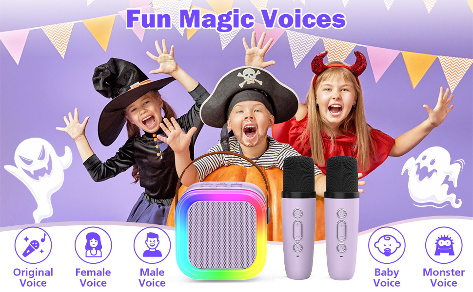 Дитяча караоке-машина з 2 бездротовими мікрофонами (фіолетова) - для дітей та дорослих