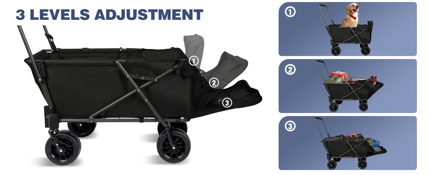 Складаний візок для собак REDCAMP з висувним задом, міцний, 134 л, великий, для кемпінгу, саду, спорту, покупок (Чорний, з сонцезахистом)