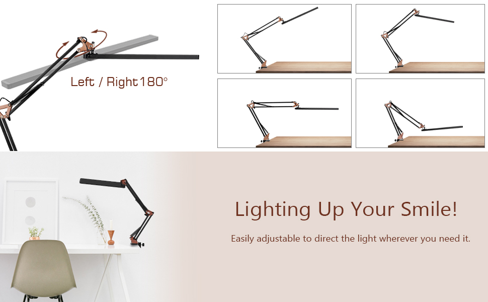 SKYLEO Dimmable Desk Lamp with Clip - Eye Protection LED Desk Light - 3 Modes & 10 Brightness Levels - Black (Rose Gold & Black)