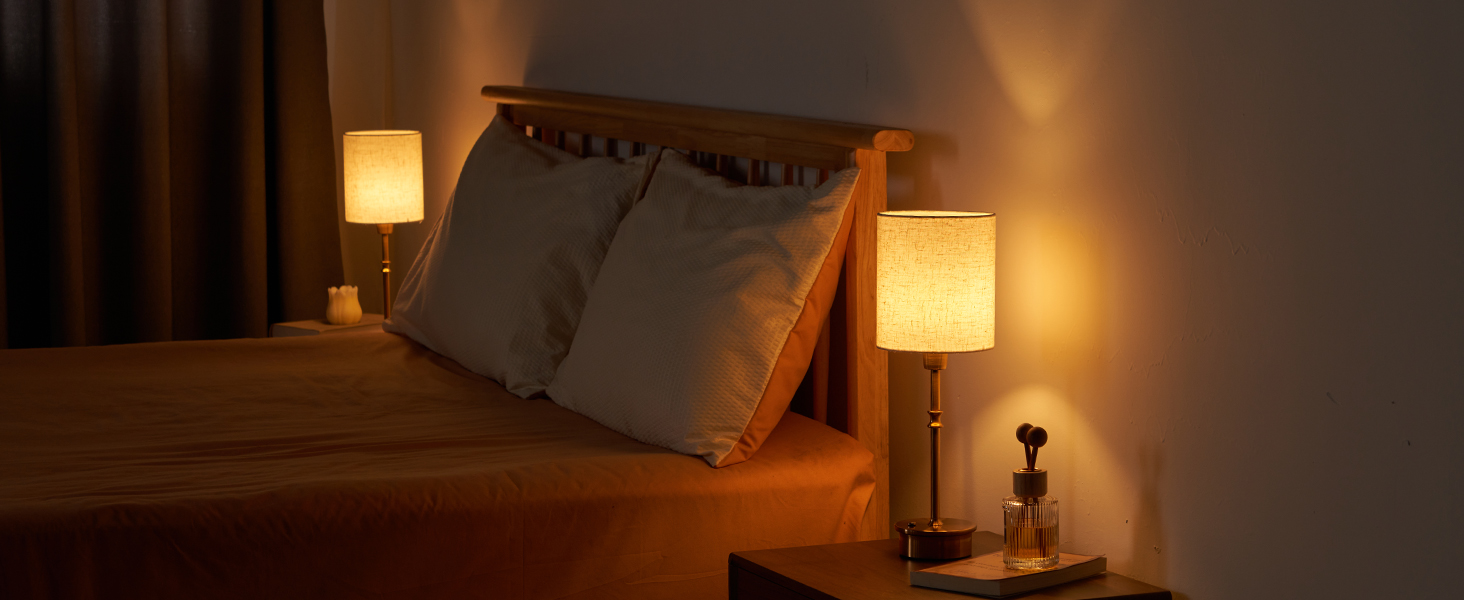 Нічна лампа OCEST на акумуляторі, сенсорне керування, регулювання яскравості, декоративне освітлення для дому, кухні, тераси, обіднього столу. Тканинний абажур кольору античне латунь, висота 41,5 см