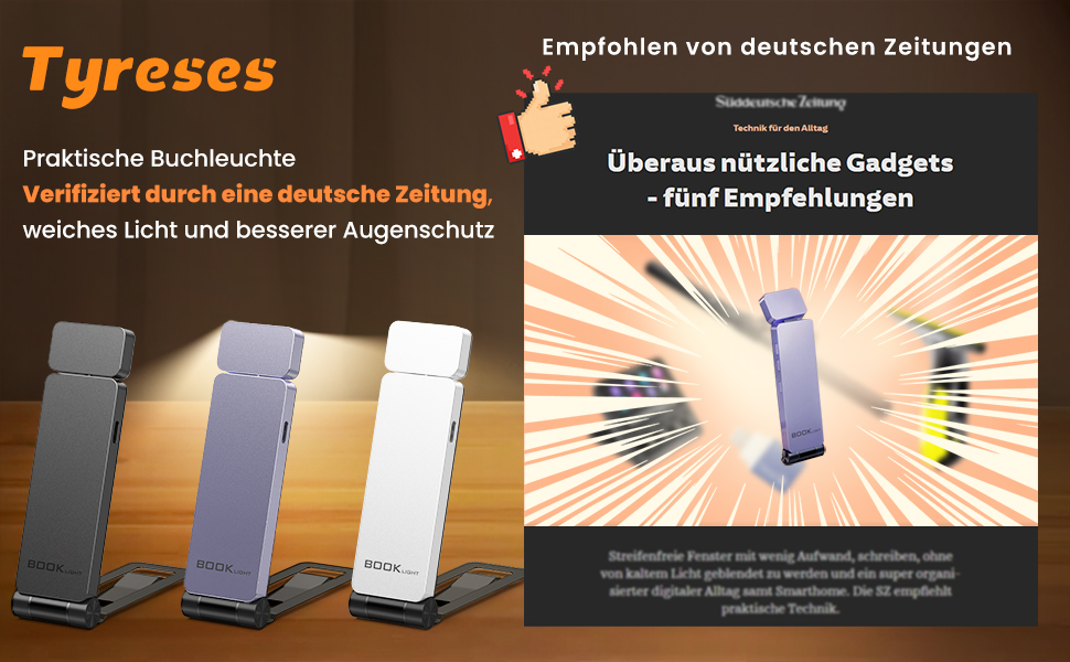 LED кріпильна лампа для читання Tyreses, акумуляторна, USB, 3 кольори, регулювання яскравості, для книг, дітей, зеленого/сірого кольору