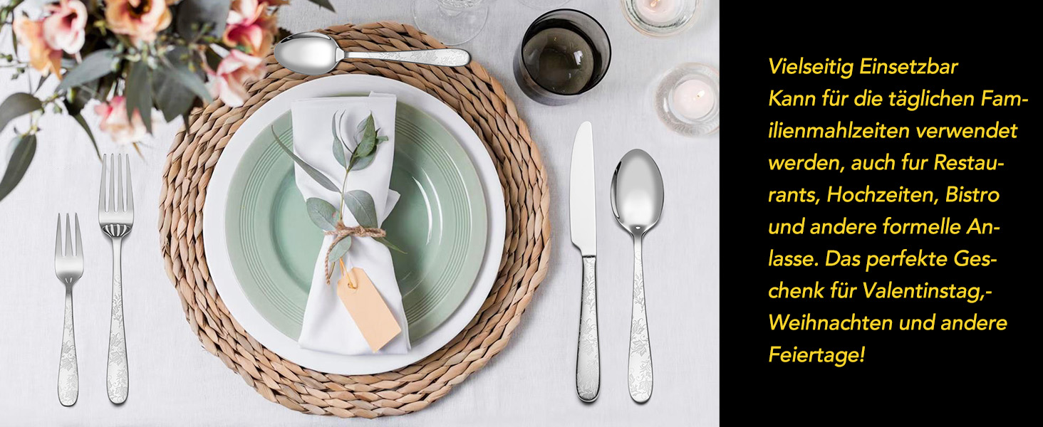 Набір столових приборів EIUBUIE з нержавіючої сталі 30 предметів, з квітковим малюнком, полірований, для 6 осіб, для дому та вечірок, можна мити в посудомийній машині