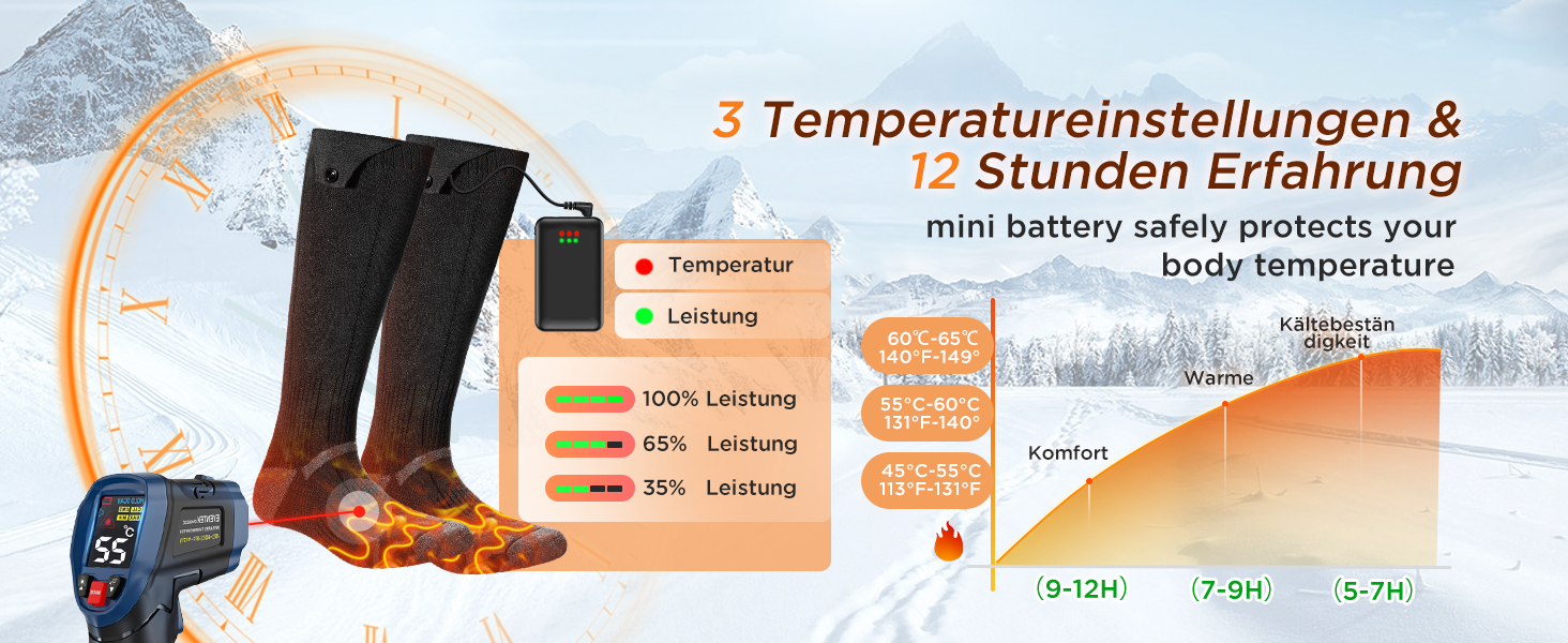 Гріючі шкарпетки 2026 Upgraded, 5000mAh*2, 3 режими нагріву, 360° нагрів, чорні, для жінок та чоловіків, для катання на лижах, полювання, походів