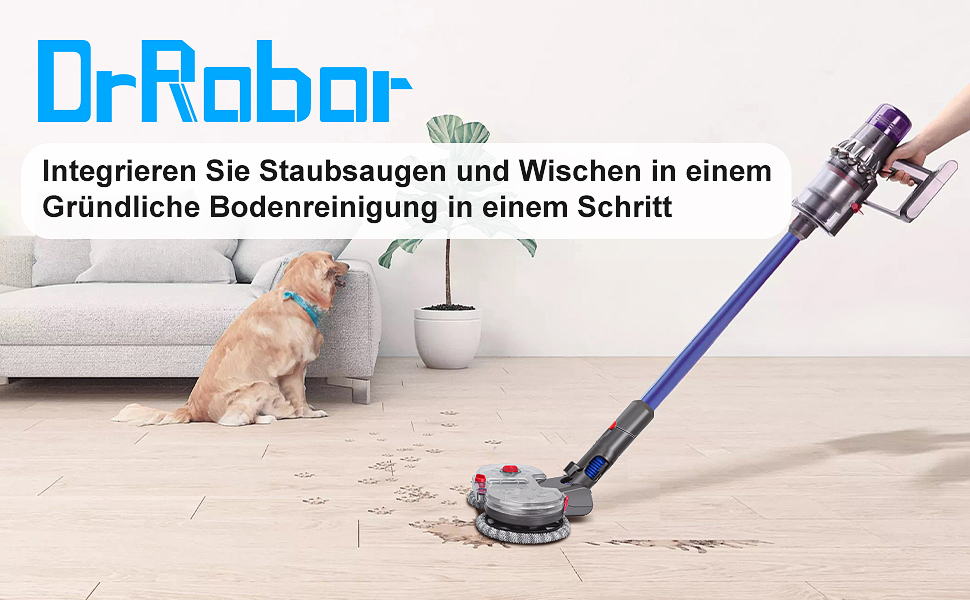 Електричний насадка для миття підлоги DrRobor для Dyson V12 Detect Slim, знімний бак для води та 12 змінних моп-насадок