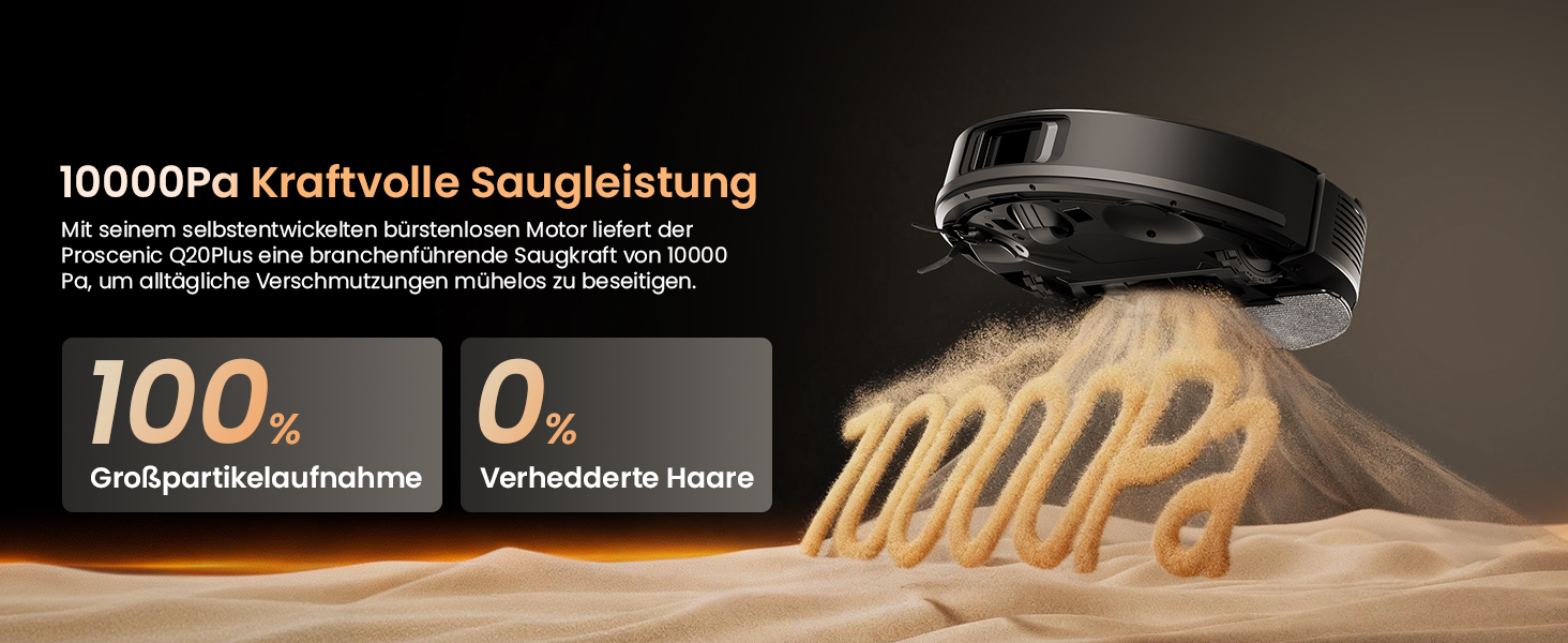 Робот-пилосос Proscenic Q20Plus з функцією миття, 10000Pa, 200хв, бездротовий, з автоматичним випорожненням, 3-в-1 для шерсті тварин, килимів та твердих поверхонь, чорний