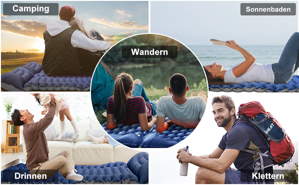 iHEAT Self-Inflating Camping Sleeping Pad with Foot Pump, Ultralight Air Mattress with Pillow, Waterproof Compact Sleeping Mat for Outdoor, Hiking, Backpacking, Camping, Beach - New Gery