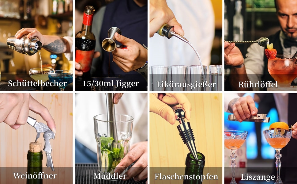 Набір шейкер для коктейлів Esmula 750 мл, 12 предметів, з рецептами, з нержавіючої сталі