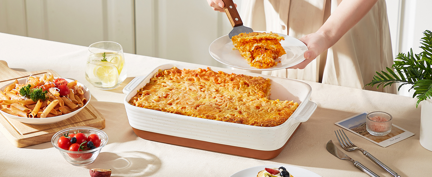 MALACASA Набір форм для запікання TARA, 3 шт. з кераміки, для лазаньї, тірамісу та запіканок | Форми для випічки, стійкі до подряпин, підходять для мікрохвильової печі та миття в посудомийній машині