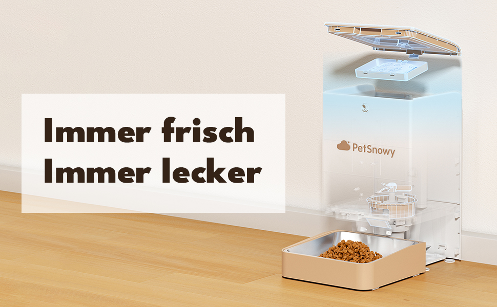 Автоматичний годівниця для котів та собак PetSnowy 4L з Wi-Fi, керування через додаток, подвійне живлення, 3-ох Frische-Lock, 1-10 прийомів їжі на день, Creamweiß (Braun)
