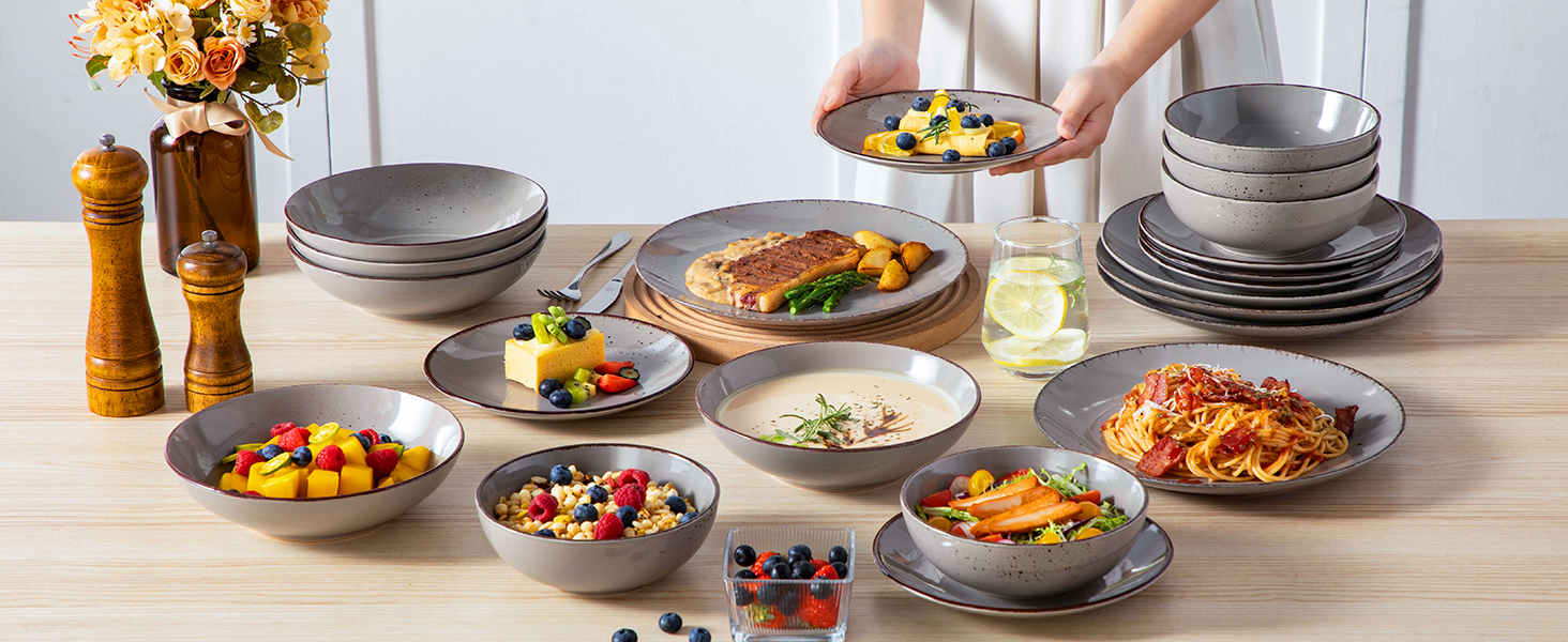 Набір посуду Vancasso NAVIA, 24 елементи, кераміка, сірий, для 4 осіб