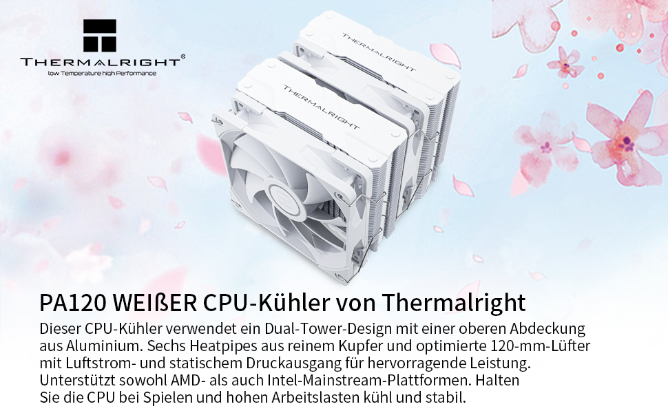Кулер для процесора Thermalright Peerless Assassin 120 (PA 120 White) — 6 теплових трубок, 2 вентилятори 120мм PWM TL-C12, AGHP, для AMD AM4/AM5, Intel 1700/1200/115x/2011, білий