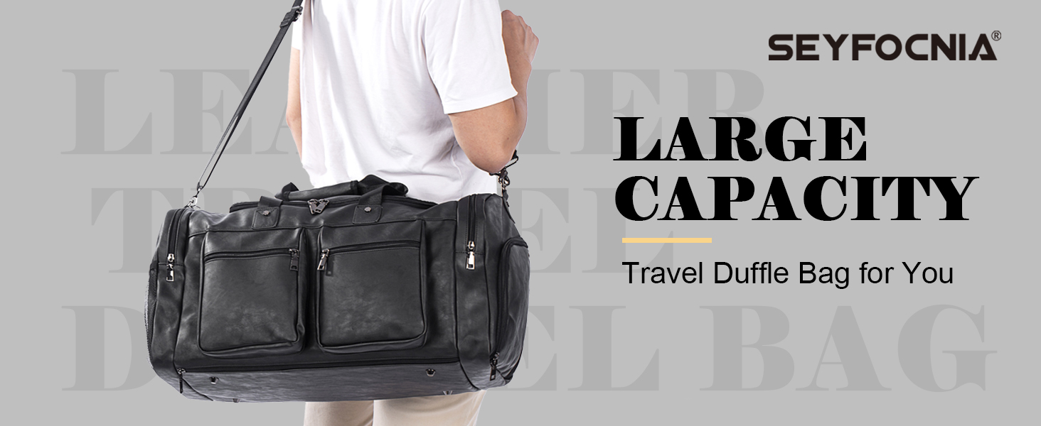 Duffle Bag with Shoe Bag, Overnight Bag, Leather Oversized Weekender Bag, Large Carry-on Bag, Duffel Bag for Women and Men