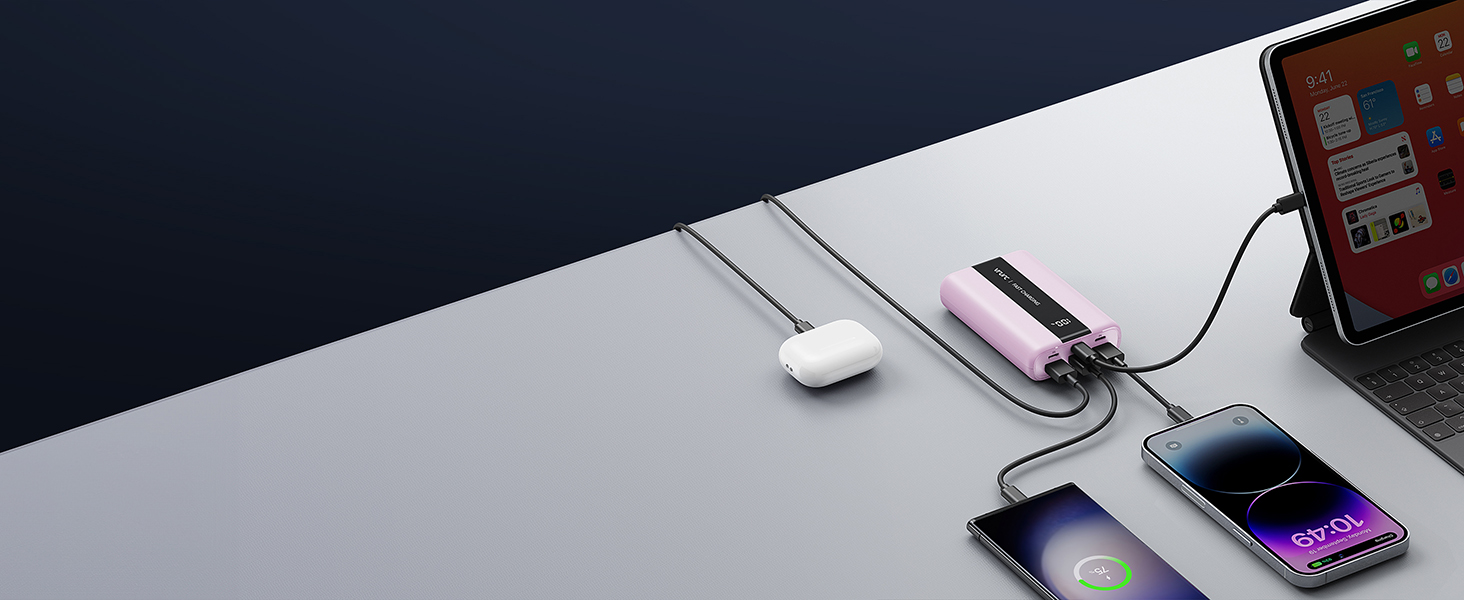 Power Bank VRURC 20000mAh: Швидка зарядка 22.5W, USB-C, 6 портів, LED-дисплей, для iPhone, Samsung, Huawei, iPad, 22.5W QC/PD 3.0, CE-сертифікований, зелений (фіолетовий)