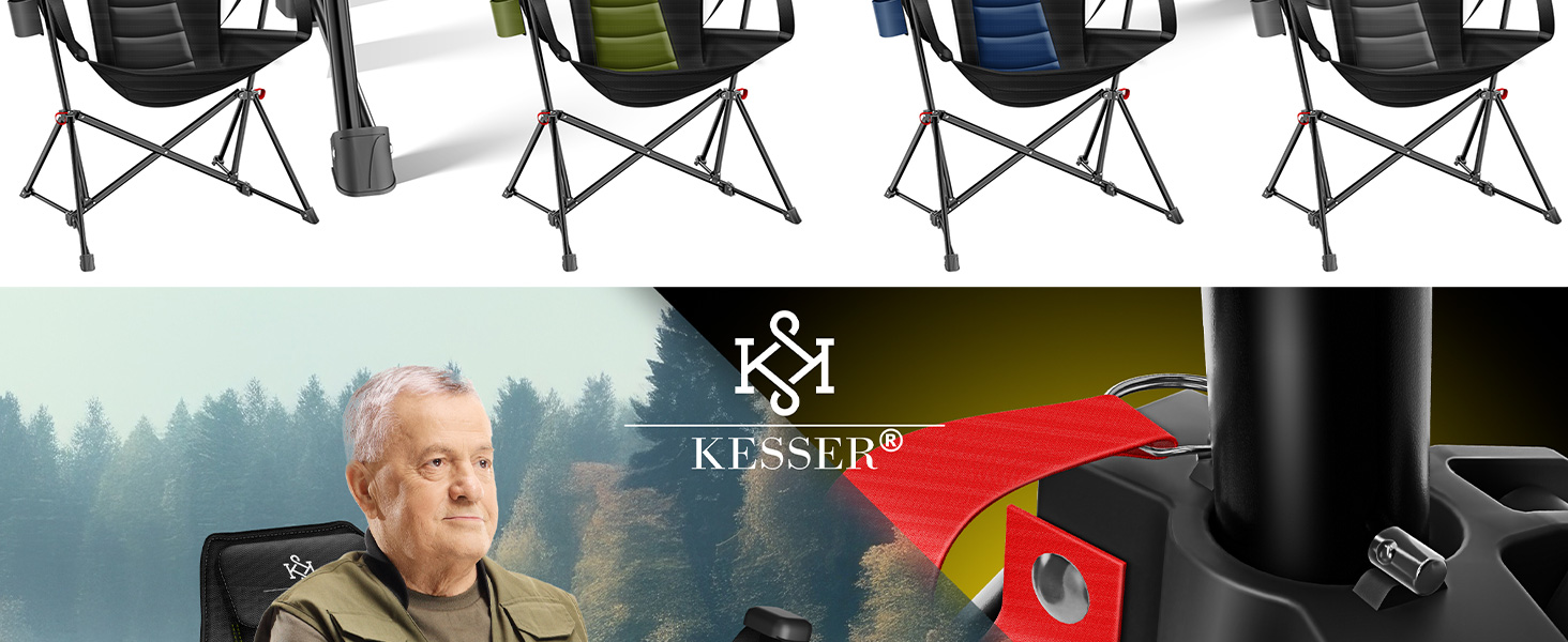Кресlo для кемпінгу KESSER® Schaukelstuhl, 160 кг, з підсвічуванням та тримачем для напоїв, сірий/чорний