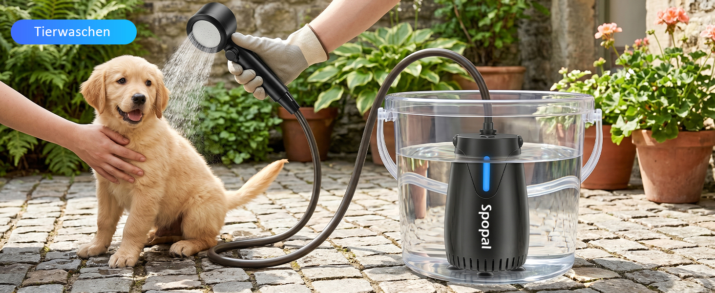 Camping душ Spopal з насосом 8000mAh, портативний, з вимірюванням температури, нічником, IPX8, для подорожей, поливу квітів, автомийки, миття тварин