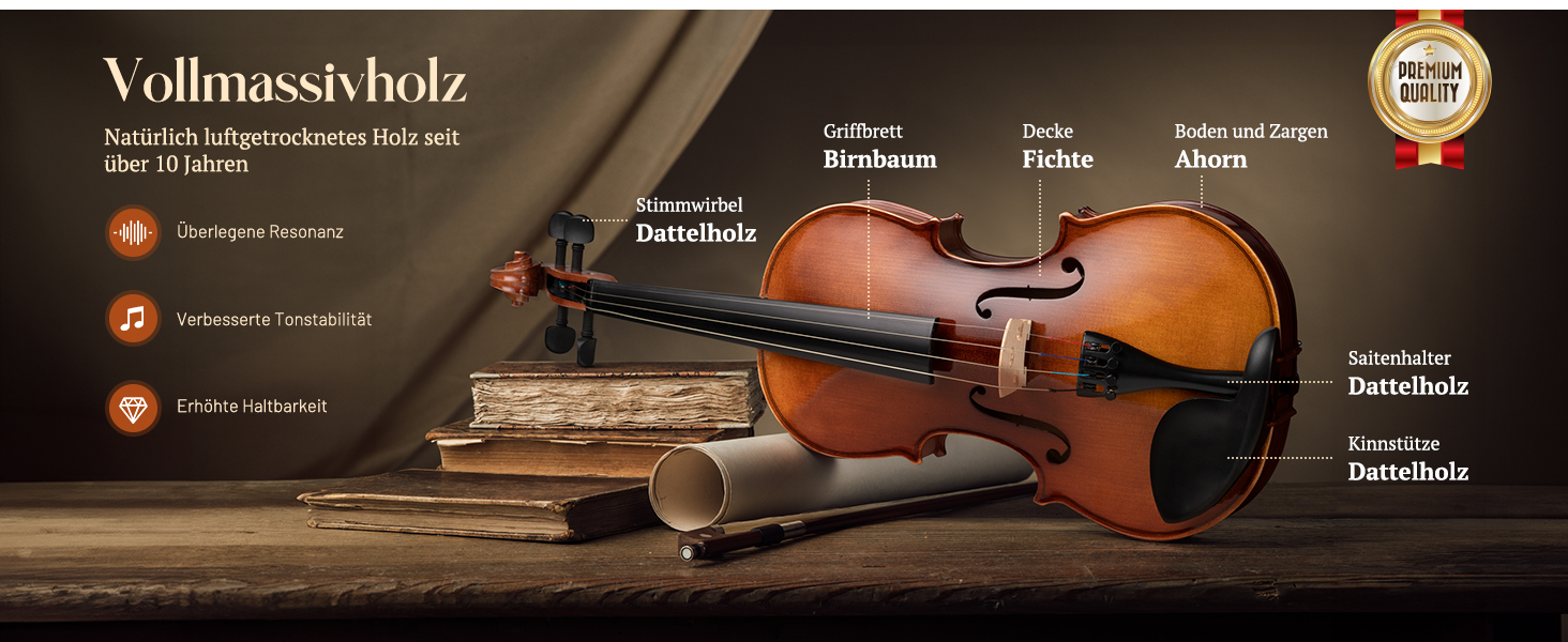 Скрипка CAHAYA з масиву дерева 4/4 матова, ручної роботи: повний набір для початківців, дорослих, учнів та дітей 12 років - скрипка з масиву дерева, футляр, підставка для плеча, тюнер, колінь