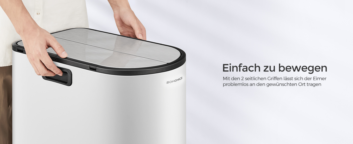 Сміттєве відро SONGMICS для кухні з сортувальником, 30 л + 20 л, 2 відділення, з педаллю, білий + металік срібло