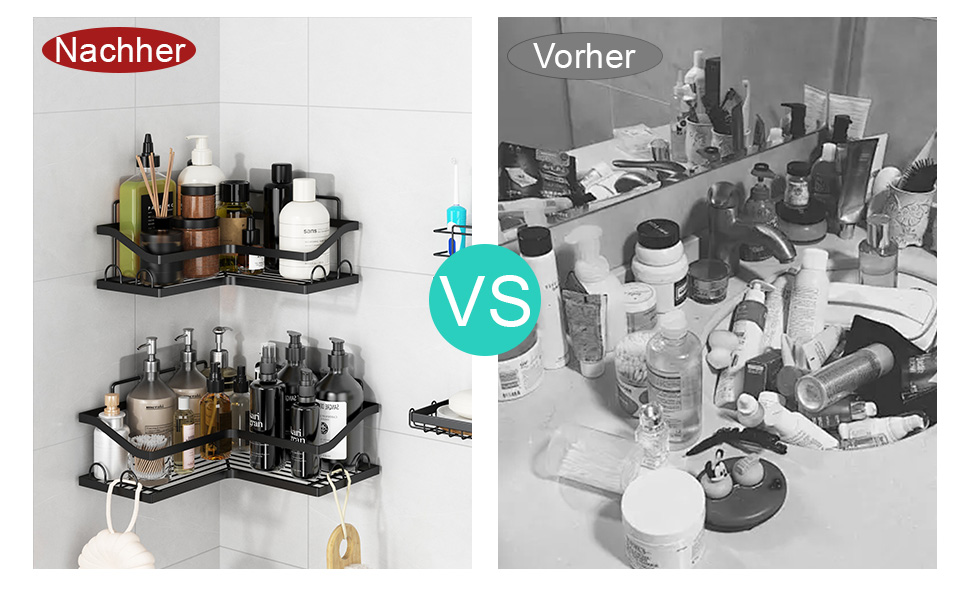 Набір кутових поличок для душу без свердління, 3 шт. з мильничкою, чорного кольору. Організатор для ванної кімнати з 12 гачками. Підходить для ванної та кухні.