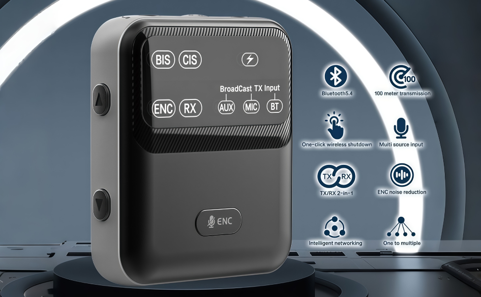 Bluetooth 6.0 адаптер Bewinner 2 в 1: приймач та передавач, бездротовий адаптер 3.5 мм з ENC, LC3, AAC, SBC для дому, навчання та зустрічей, 20 годин роботи