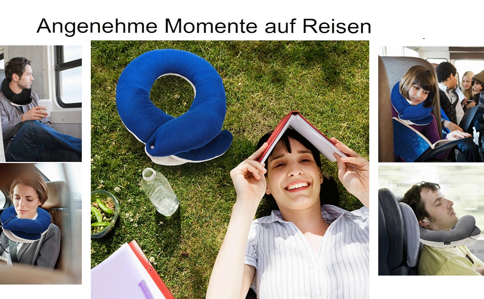 Подушка для шиї BUYUE для подорожей, 360° підтримка голови, сон у дорозі, комплект з маскою для очей, навушниками та чохлом (для дорослих, сіра, до 45 кг)