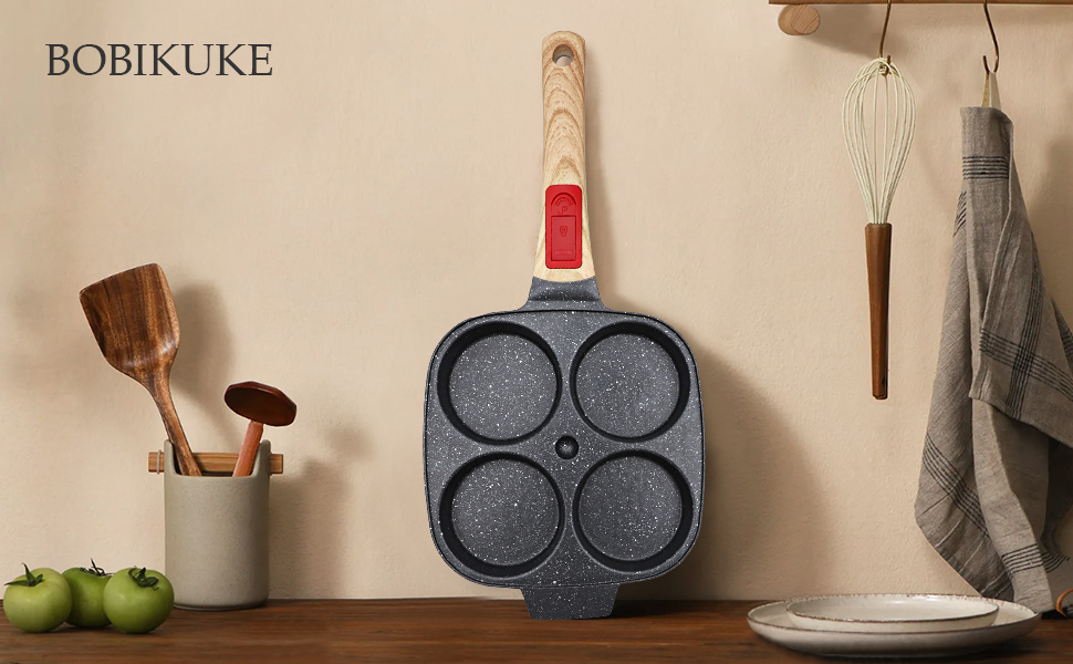 Сковорода для млинців Spiegeleipfanne з знімною ручкою, 4 отвори, антипригарна, для індукційних плит - Чорна