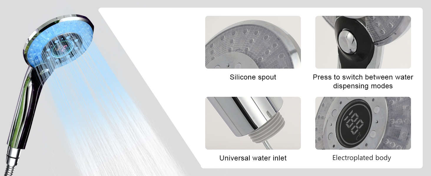 LED Shower Head, Rain Shower with 3 Color Changing Lights, Temperature Control, Handheld Shower with Digital Temperature Display, Large, Water-Saving, Pressure-Boosting Shower Head, Chrome