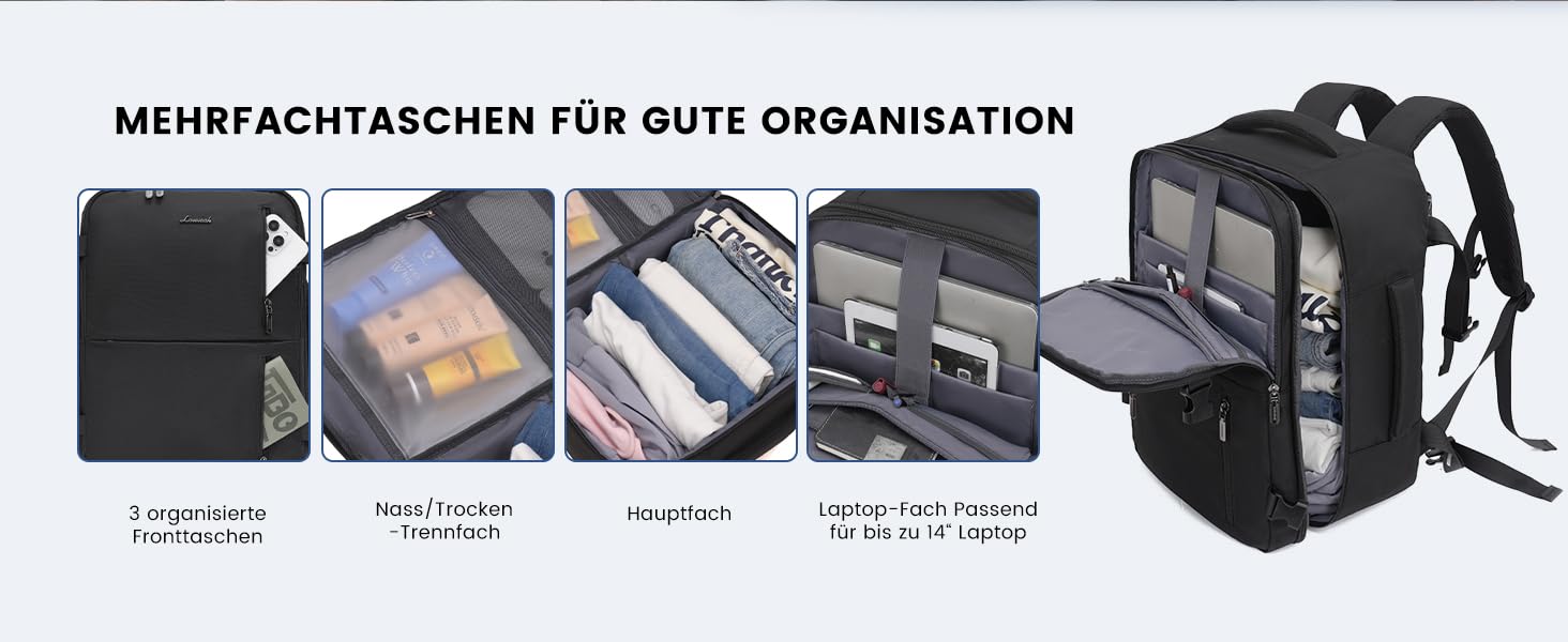 Рюкзак LOVEVOOK для жінок, ручна поклажа, 40x30x20 см, 24л, для ноутбука 14 дюймів, для подорожей, бізнес-рюкзак, бежевий